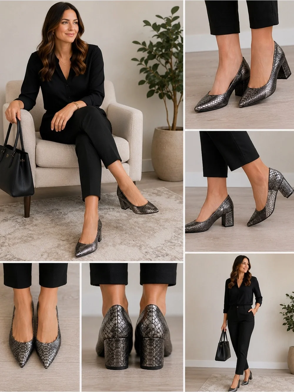 ISOLÁ Women’s 8.5 Pewter Metallic Snakeskin Embossed Leather Block Heel Pumps Po